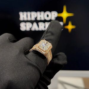 Radiant Cut Iced Out Moissanite <b>Ring</b> 925 Sterling <b>Silver</b> 14K Gold Plated Luxury Hip Hop Jewelry for <b>Men</b> Women Engagement - Product Image 5