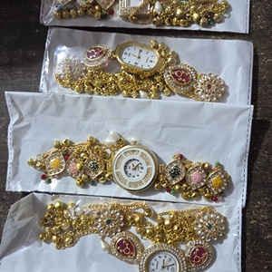 Ethnic Bracelet Watches Handcrafted <b>Gota</b> Patti and Kundan Work Ethnic Bracelet Watch Collection for Women - Product Image 2
