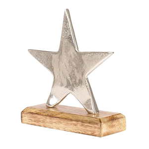 Elegante Adorno Decorativo de Metal con Estrella Plateada, Base de Madera, Moderno, Ecológico, Hecho a Mano, para Decoración del Hogar - Product Image 2