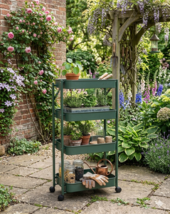Space-Saving Foldable Trolley with 4 Wheels Easy Moving <b>Storage</b> Stable Lumetal Vietnam Iron Frame 3 tier cart - Product Image 6