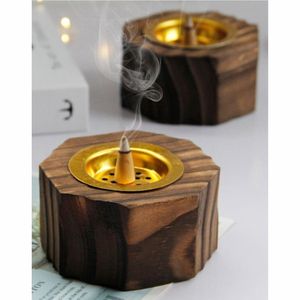 Brûleur d'encens hexagonal décoratif en bois naturel fait main, Mubkhar de luxe, encensoir arabe Oud Bakhoor, pour la décoration de la maison et cadeau de Ramadan - Product Image 1