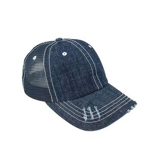 Casquette en jean classique imperméable, style sport vintage, non structurée, délavée, réglable, haute, en tissu épais, avec ouverture pour queue de cheval, unisexe, pour l'extérieur - Product Image 4