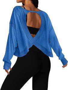 UNIANKIYA Camisetas Deportivas de Manga Larga con Espalda Descubierta para Mujer, Ropa Deportiva Corta para Gimnasio, Running, Yoga y Deportes de Bajo Impacto - Product Image 3