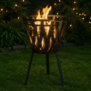 Modern Black Steel Powder Coated Eco-Friendly Outdoor Fire Pit Basket Patio <b>Fireplace</b> Brazier Wood Burning Garden <b>Heater</b> Decor - Product Image 3
