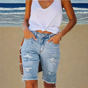 Shorts en jean décontractés respirants grande taille pour femme, style streetwear, qualité supérieure, sur mesure, nouvelle collection été - Product Image 5