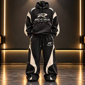 Conjunto Deportivo para Hombre con Capucha, Estampado, Bloques de Color, Algodón, Ropa de Invierno, Transpirable, Deportivo, Corte Holgado - Product Image 1