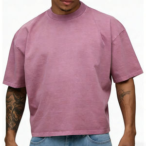 Camiseta de Manga Corta para Hombre, Color Rosa, Cuello Redondo, Corte Holgado, Estilo Casual, Color Sólido, Tejido de Jersey de Algodón/Fibra de Bambú, Tinte Liso, Ropa Urbana - Product Image 1
