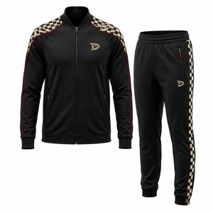 Wholesale Black Checkerboard Baseball Warmup Sets For <b>Athletic</b> Team Training Full Zip Jacket And Tapered Pants - Product Image 1