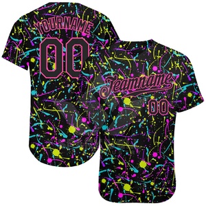 Camiseta de Béisbol Personalizada con Diseño de Salpicaduras de Neón Negro, Unisex, Manga Corta, Sublimada, Impresión Completa, Uniforme de Equipo Personalizado para Adultos, 100% - Product Image 1