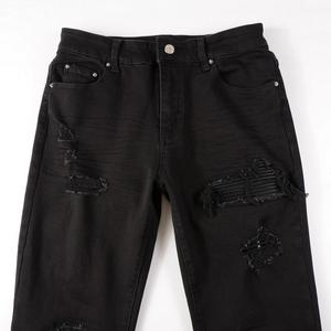 HAMIO SPORTS Jean slim noir déchiré pour homme, coupe droite, résistant à la décoloration, séchage rapide, respirant, en Spandex/Coton - Product Image 5