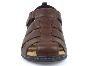 Men's Brown Genuine Leather Cross-Strap <b>Sandals</b> Open Toe Hook & Loop Closure Casual Summer Comfort Rubber Outsole Cork Midsole - Product Image 3