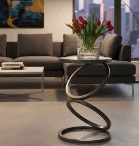 Contemporary Spiral Metal Base Durable Coffee <b>Table</b> with <b>Round</b> Metal Top Luxury Accent <b>Table</b> for Living Room Sofa <b>Side</b> Furniture - Product Image 6