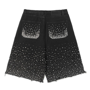 Shorts en jean vintage pour homme avec strass et croix, 100 % coton, style streetwear, pour l'été et les tenues décontractées - Product Image 3