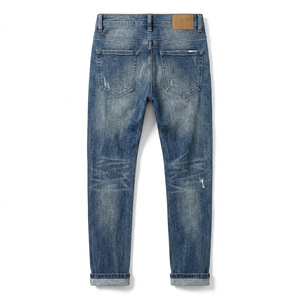 Jean en denim déchiré coupe droite pour homme, taille mi-haute, coupe slim, en coton, délavé, style décontracté automne - Product Image 4