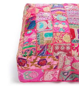 Cojín de suelo bohemio con diseño de patchwork, cuadrado, hecho a mano, bordado, de algodón, poliéster y lino, decoración para el hogar, estilo indio - Product Image 5