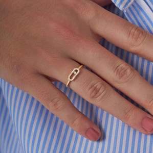 แหวนทองคำแท้ 14K แบบซ้อนได้ ประดับเพชรทรงกลม เพชรเลี้ยงในห้องปฏิบัติการ แหวนแต่งงานสำหรับผู้หญิง แหวนเพชรแบบมินิมอลชุบทองรูปทรงคลิปหนีบกระดาษ - Product Image 6