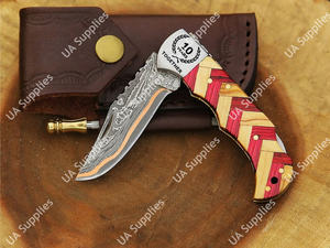 Cuchillo Plegable EDC de Bolsillo, Forjado a Mano, Grado Industrial, Afilado como una Navaja, 58 HRC, Profesional, Sanmai, Cobre, Damasco, de UA Supplies - Product Image 3