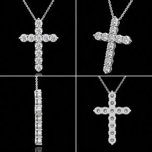 Collier croix en diamant de laboratoire 1 carat, pendentif en or massif 14 carats avec diamants à griffes partagées, cadeau de luxe personnalisé pour fiançailles et mariage - Product Image 2