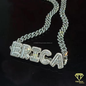 Luxury " ERICA " <b>Letter</b> Pendant Necklace Moissanite Diamond Cuban Chain Custom Hip Hop Jewelry Gift - Product Image 4