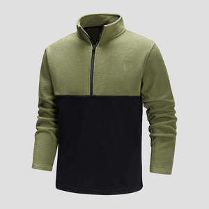 Sweat-shirt à col zippé en polaire pour homme, couleur olive et noir, coupe classique, décontracté, pour l'automne - Product Image 1