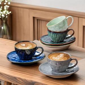 Handmade Ceramic Coffee <b>Cup</b> & <b>Saucer</b> Set Wabi-Sabi Style Reactive Glaze Espresso <b>Cups</b> Heat Resistant 240ml Artisanal Design - Product Image 1