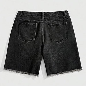 Shorts Bermuda en Coton Noir pour Homme, Taille Mi-Haute, Décontracté, Tissé, Couleur Unie, avec Poches et Braguette Boutonnée - Product Image 2