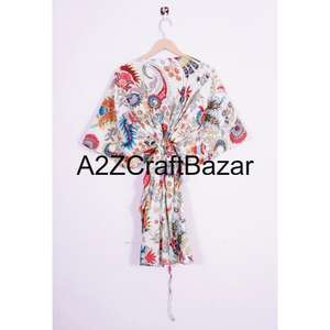 Women's Cotton Kaftan Dress with <b>Skirt</b> Hand Block Printed <b>Summer</b> Sleepwear Short Kaftan and Simple Fashion Element - Product Image 5