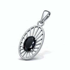 Pendentif tendance en argent sterling plaqué rhodium avec onyx noir taille ovale – Fait main, cadeau minimaliste POUR ELLE, bijoux de février - Product Image 2