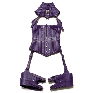 Corset en cuir violet à baleines en acier, avec harnais pour le cou et les cuisses - Product Image 1