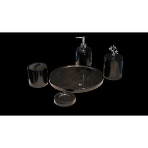 Modern Round Marble Bathroom Set Four-Piece With Soap Dispenser And Coral Accent Easy To Clean - Product Image 2