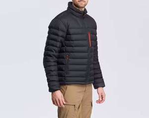 Blouson matelassé en toile noire pour homme, col montant, fermeture éclair, imperméable, respirant, coupe-vent, décontracté, hiver, coupe classique, uni - Product Image 4