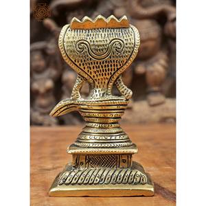 Escultura Shiva Linga hecha a mano de 4 pulgadas con cinco serpientes con capucha en latón para regalar, hecha en India - Product Image 3