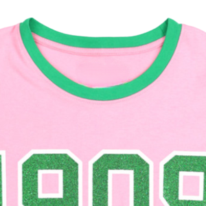 T-shirt rose à manches longues AKA 1908 pour femme, broderie chenille, vêtement de sororité grecque, tee-shirt en coton premium, coupe élégante - Product Image 6