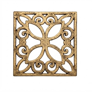 Wholesale Square Cast Iron Trivet Antique Gold Vintage Style Metal Hot Pad Holder Heat Resistant Tabletop <b>Protector</b> for Pots - Product Image 1