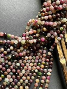 Cuentas de turmalina natural, lisas, redondas, hermosas, multicolor, marrón, gemas, hilo completo para joyería - Product Image 6