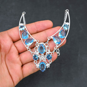 Collar de Plata de Ley 925 Ligero con Piedra Preciosa Natural Larimar, Topacio Azul, Proveedor de Joyería, Superventas - Product Image 1