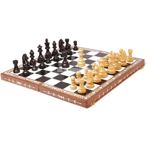 Handcrafted <b>Wooden</b> <b>Chess</b> <b>Set</b> With Bone Inlay Border And Carved Pieces Elegant Folding Board Game & Strategy For Family Enjoyment - Product Image 1