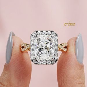Radiant Cut Halo Engagement <b>Ring</b> | Vintage Inspired Diamond <b>Ring</b> | 925 Sterling Silver <b>Statement</b> <b>Ring</b> | Luxe Bridal Jewelry - Product Image 5