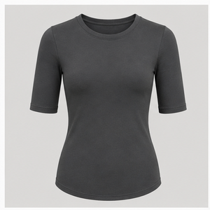 Womens Charcoal Gray Crew Neck Elbow Sleeve Fitted T Shirt WTS-<b>0061</b> - Product Image 1