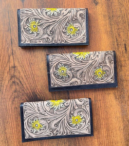 กระเป๋าสตางค์หนังแท้สำหรับผู้หญิงกระเป๋าสตางค์ลายดอกไม้ทำด้วยมือใหม่ - Product Image 3