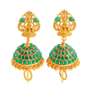 Green Stone Stud Earrings-Ethnic Religious Trendy Jewelry for Wedding Party Gift - Product Image 2