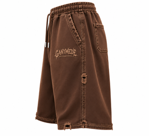 Pantalones Cortos Vintage Marrones para Hombre con Cordón, Cintura Media, Lavado Ácido, Dobladillo sin Rematar, Bolsillos Cargo, Estilo Urbano Personalizado, 100% Algodón, Pantalones Cortos Delanteros con Efecto Sudor - Product Image 2