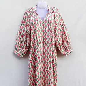 Beautiful floral Cotton Block Printed dress Dress For Casual wear Hand Block Printed Dress - Product Image 5