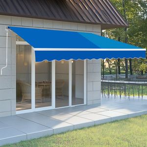 Tenda da Sole Retrattile Blu 339,9 cm P x 300 cm L x 150 cm A, Funzionamento Manuale con Telaio in Acciaio e Telo in Poliestere - Product Image 6