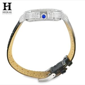 Reloj de Moissanita Personalizado con Bisel Cuadrado, Números Romanos, Esfera con Incrustaciones, Correa de Cuero, Totalmente Cubierto de Diamantes, Reloj de Pulsera de Lujo para Hombre - Product Image 6
