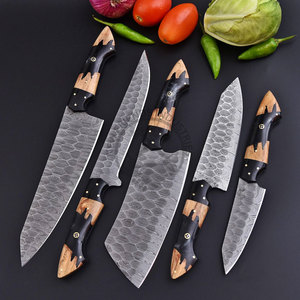New Edition Custom Handmade 5pcs Damascus Steel Full Tang Ambidextrous Straight Edge BBQ Kitchen Chef <b>Knives</b> <b>Set</b> W/Resin Wood - Product Image 4
