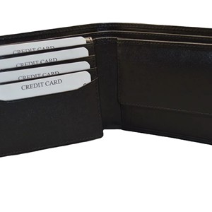 <b>Men's</b> Genuine Leather Bifold <b>Wallet</b> Slim Fold Design <b>Black</b> Minimalist Style Daily Use Open Closure Slim Design Money Card Holder - Product Image 3