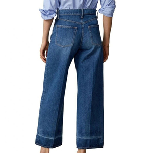 Jean décontracté bleu délavé coupe droite ample et élégant pour femme, en denim, avec boutons, en vente, service OEM, prix abordable - Product Image 3