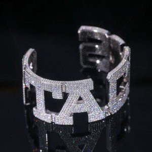 Luxury 925 Silver Rhodium Plated Cuff Bracelet With Crystal Rhinestone Letter SNC Design Party Unisex Jewelry - Product Image 3