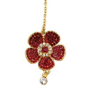 Collier élégant avec pendentif fleur en strass rouge, bijoux décoratifs de mariage en ton or - Product Image 1